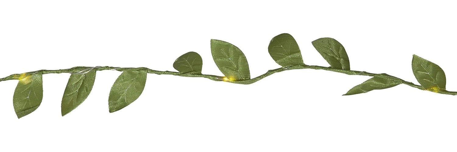 LED Dekolichterkette ,Leaf', mit Batterien, Timer, grüne Blätter, warmweiß, 95cm Bild 1