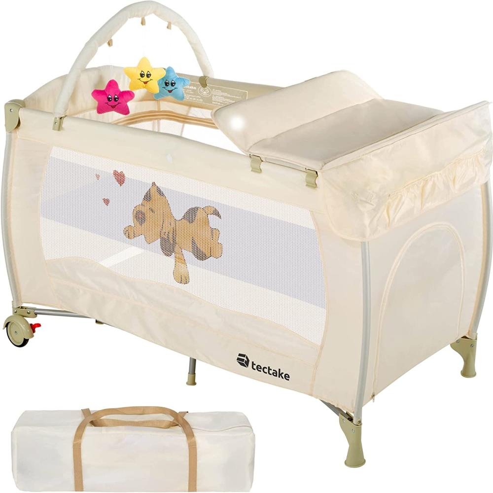 tectake Kinder Reisebett höhenverstellbar mit Wickelauflage - diverse Farben - (Beige | Nr. 400467) Bild 1