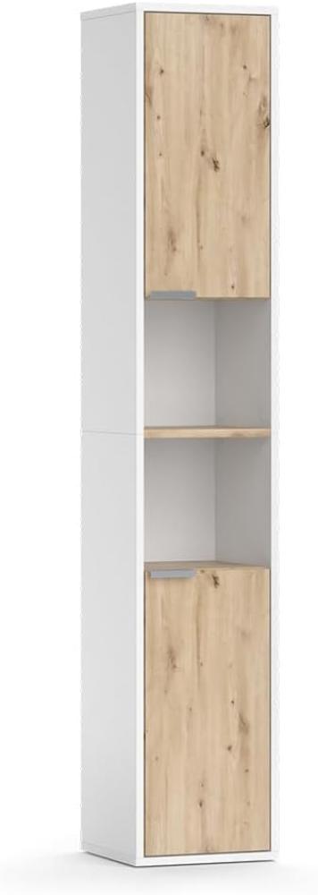 Vicco Hochschrank Henri 30 x 165 cm, Weiß, 2 Türen, Ablage, Badschrank, modern Bild 1