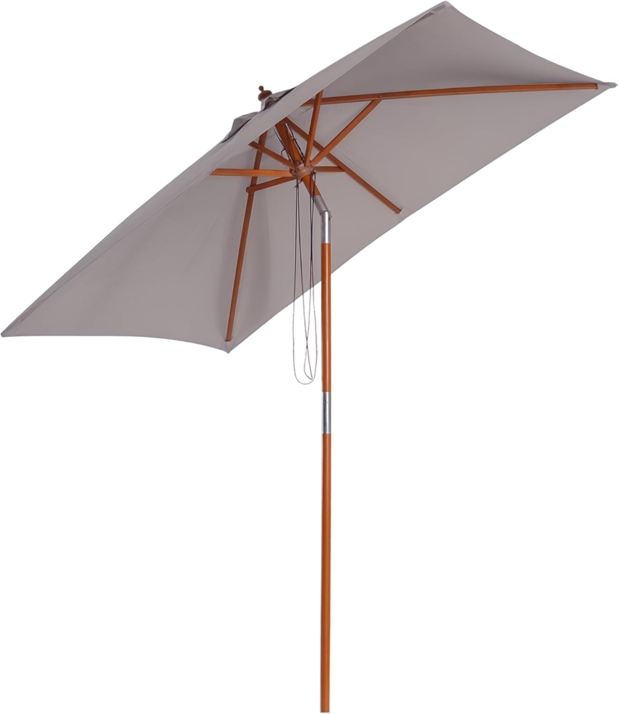 Outsunny Sonnenschirm Knickbarer 3-stufig einstellbarer Schirm, LxB: 200x150 cm, Strandschirm, Gartenschirm, Tannenholz+Polyester Grau Bild 1