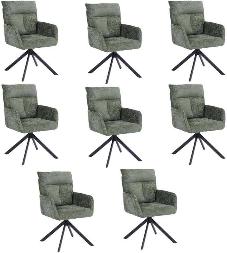 HOME DELUXE Esszimmerstuhl mit Armlehne ALUNA Chenille - 8er Set Grün Bild 1