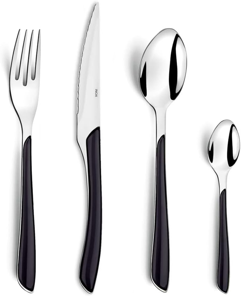 Amefa ECLAT Besteck Set Schwarz Essbesteck 24-teilig für 6 Personen Edelstahl rostfrei hochwertige Kunststoff-Griffschalen spülmaschinenfest Besteck Set 6 Personen Campingbesteck Bild 1