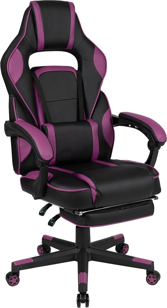 Flash Furniture X40 Gaming-Stuhl, ergonomischer Computerstuhl mit vollständig Verstellbarer Rückenlehne, ausziehbarer Fußstütze, Massage der Lendenwirbelsäule – Schwarz/Lila Bild 1