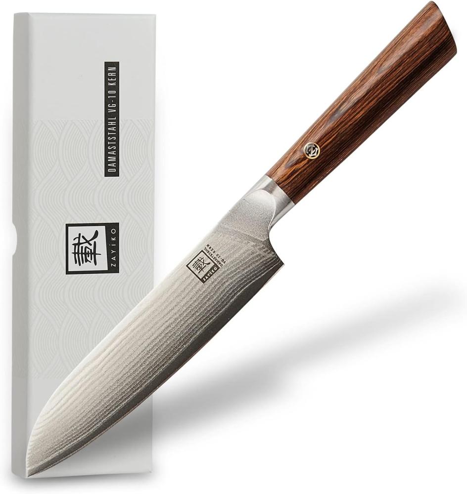 ZAYIKO Damastmesser KASSHOKU "kleines SANTOKU" - Pakkaholz - VG-10 Stahlkern Bild 1