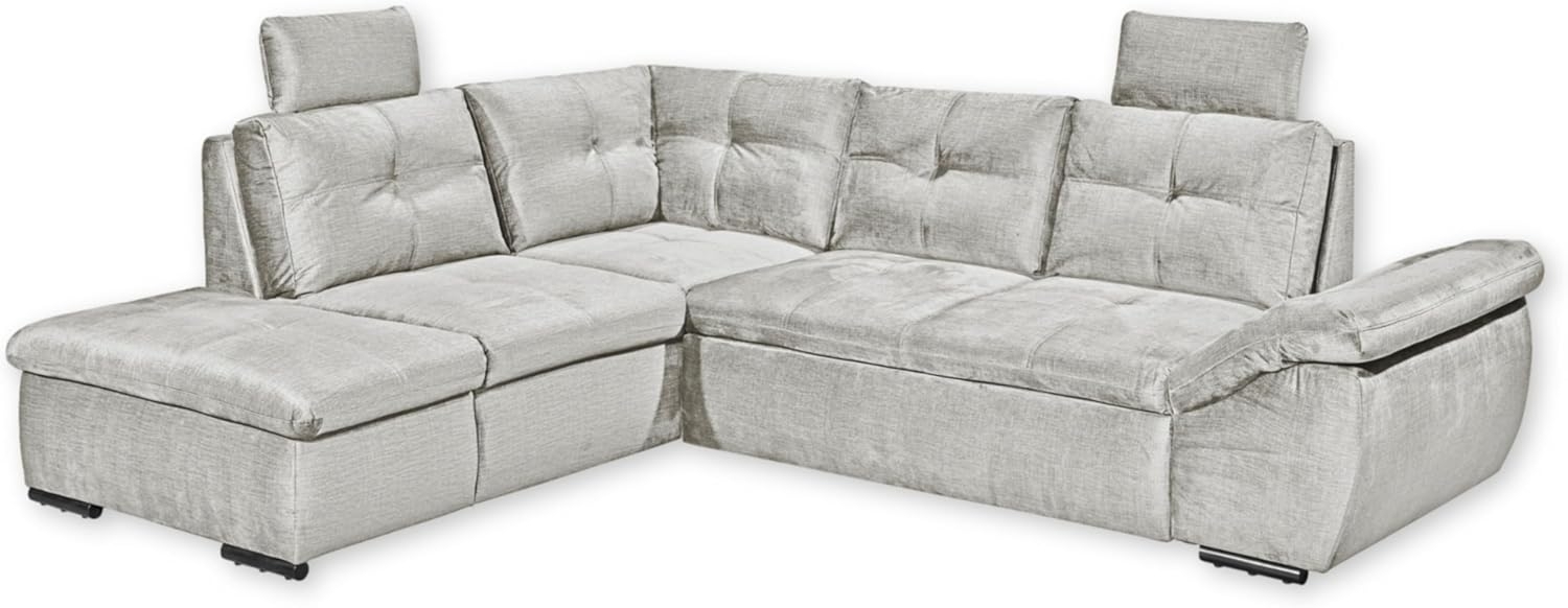 Stella Trading ALIJA Ecksofa mit Schlaffunktion in Silber - Moderne Eckcouch mit Bettkasten und verstellbaren Armlehnen - 265 x 84 (107) x 217 cm (B/H/T) Bild 1