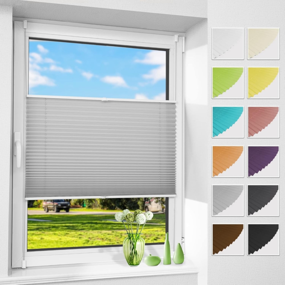 Allesin Plissee ohne Bohren Plissees Klemmfix Hellgrau 40x200 cm(BxH), Plisseerollo Faltrollo mit Klemmträger, Jalousie Rollos für Fenster und Tür, Sichtschutz und Sonnenschutz Bild 1