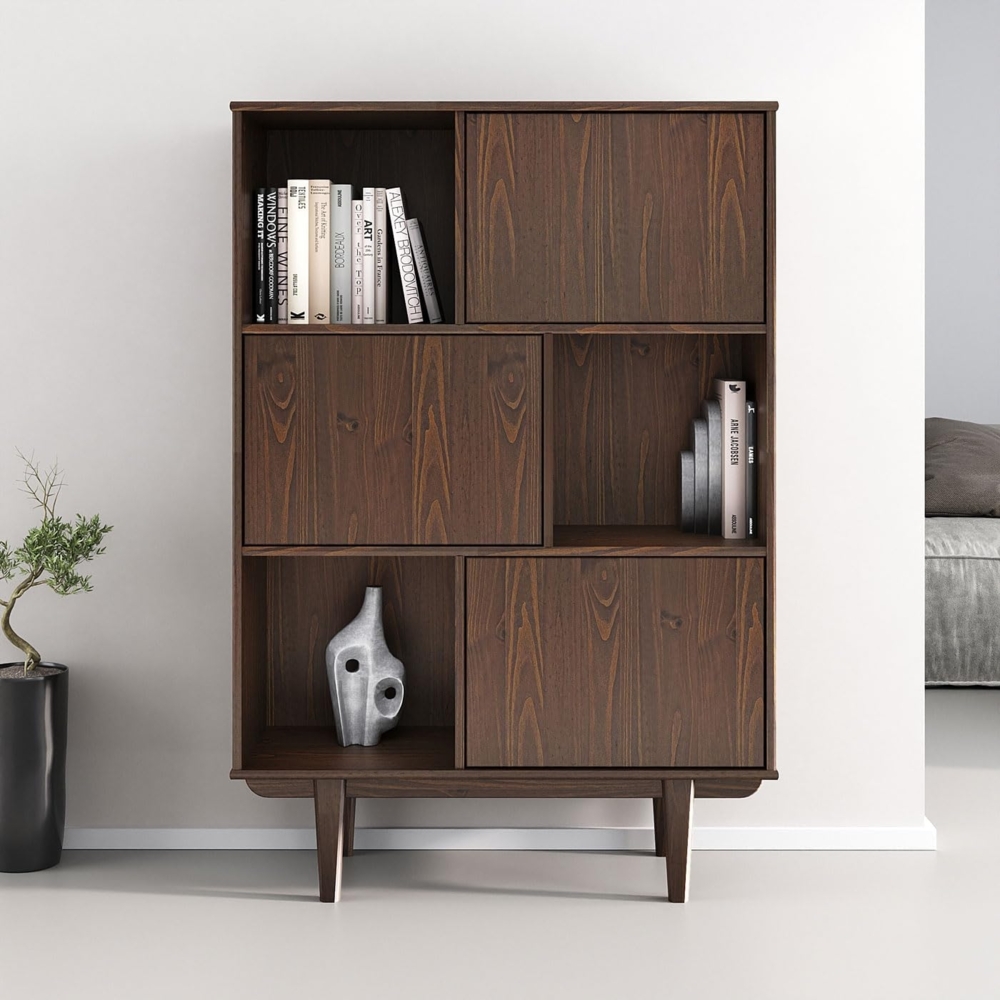 IDIMEX Highboard SIMONA, Wohnzimmerschrank offene Fächer & 3 Türen Massivholz nussbaum farben Bild 1