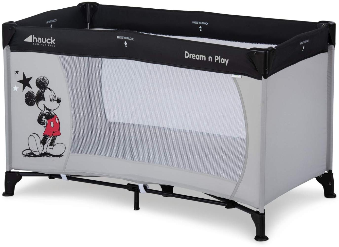 Hauck Dream’n Play Reisebett, 3-teilig, 120 x 60 cm, ab Geburt bis 15 kg, inkl. 1cm dicker Einlegeboden, Tragetasche (faltbar, tragbar, leicht und kippsicher), Schwarz Bild 1