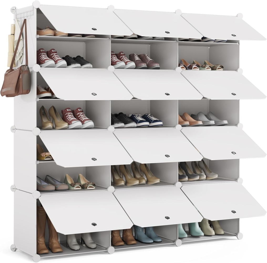 Mondeer Schuhregal, 3x7 Tier Würfel Kunststoff Schuhschrank, Modular Schuhaufbewahrung Hält 42 Paar Schuhe mit Tür, Platzsparend für Alle Arten von Schuhen, für Flure, Schlafzimmer, Eingänge, Weiß Bild 1