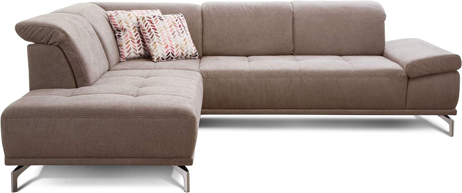 Cavadore Ecksofa Carly mit Federkern, Sitztiefe und Kopfstütze verstellbar im Design, 273 x 81 x 234, Webstoff hellbraun Bild 1