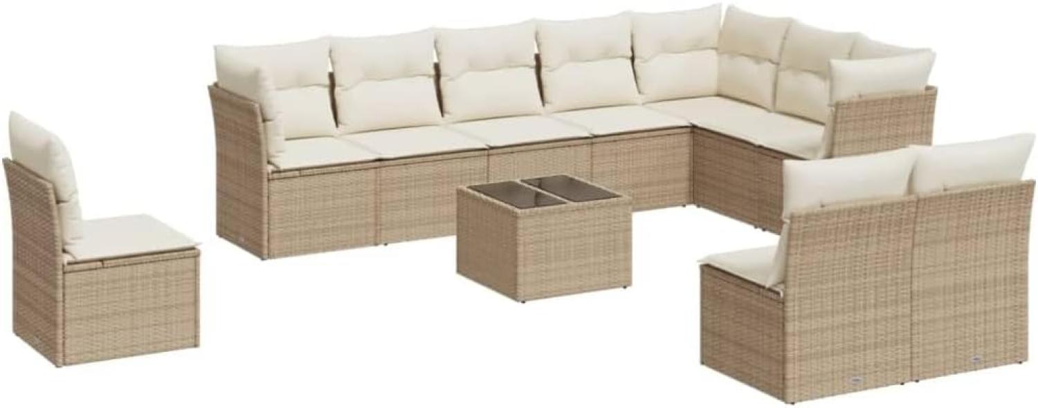 vidaXL 11-tlg. Garten-Sofagarnitur mit Kissen Beige Poly Rattan 3217808 Bild 1