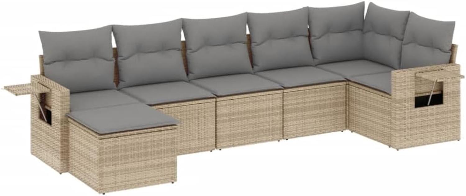 vidaXL 7-tlg. Garten-Sofagarnitur mit Kissen Beige Poly Rattan 3252816 Bild 1