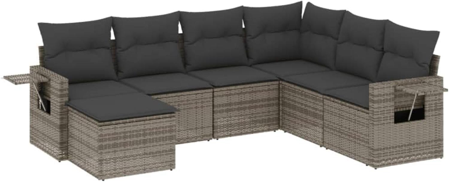 vidaXL 7-tlg. Garten-Sofagarnitur mit Kissen Grau Poly Rattan 3252837 Bild 1