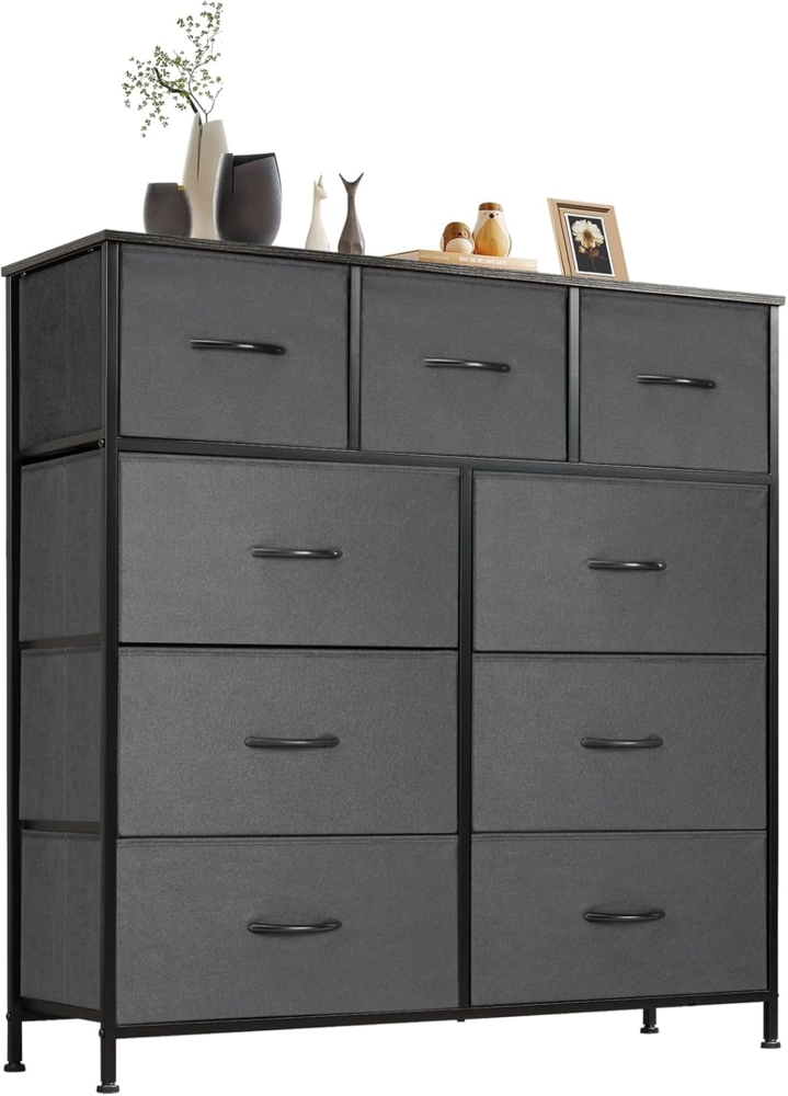 Sweetcrispy Kommode,Sideboard Wohnzimmer für Schlafzimmer mit 9 Stoffschubladen,Einstellbare Füße Schubladenschrank,Komodenschrank für Schlafzimmer,Modernes Grau Bild 1