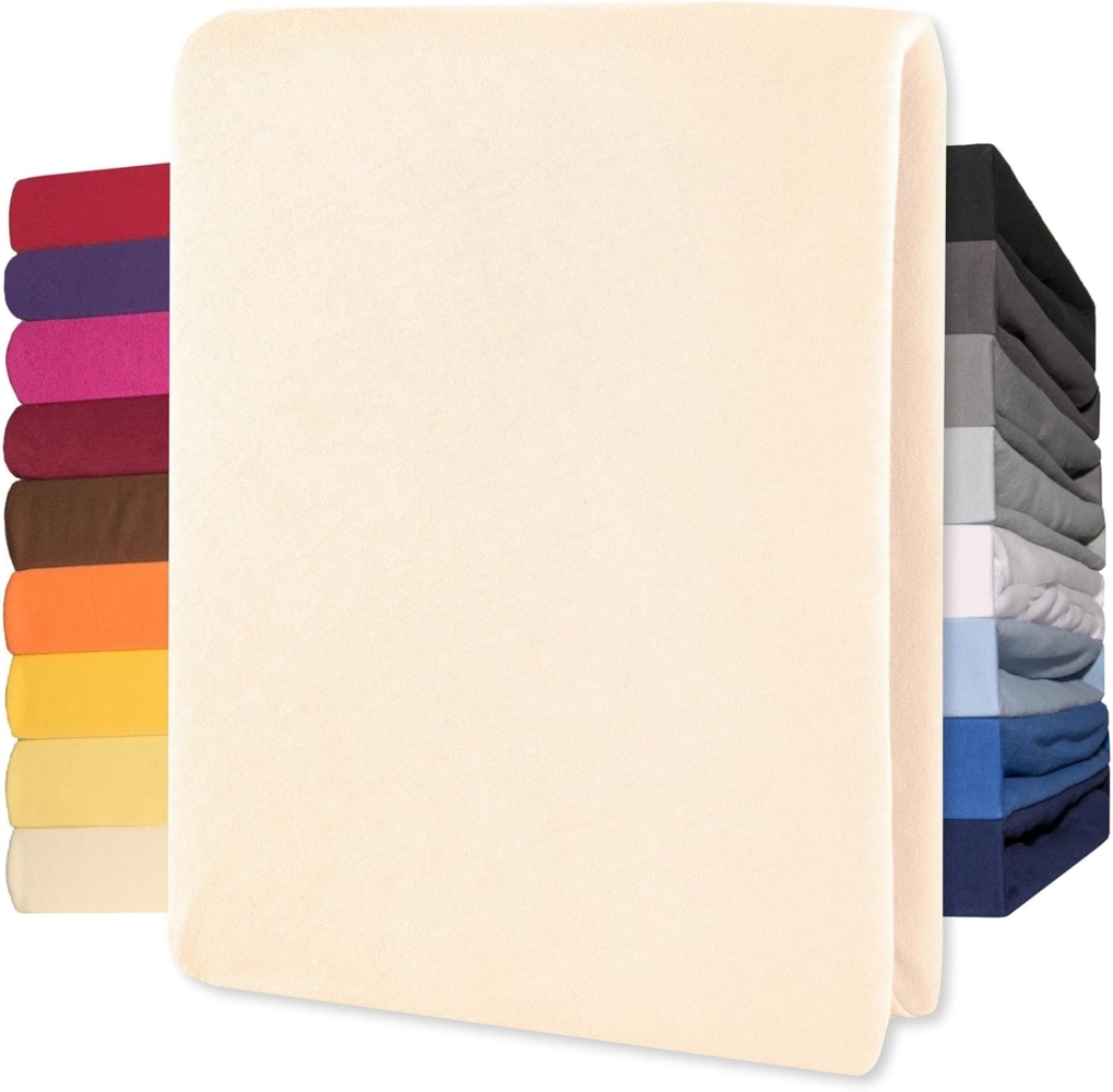 CelinaTex Jersey Spannbettlaken Lucina 140x200-160x200 cm Natur beige 100% Baumwolle gekämmt bis 26cm Matratzenhöhe Spannbettbezug, Leintuch, Bettlaken, elastisch, Strech, Oeko-Tex Bild 1