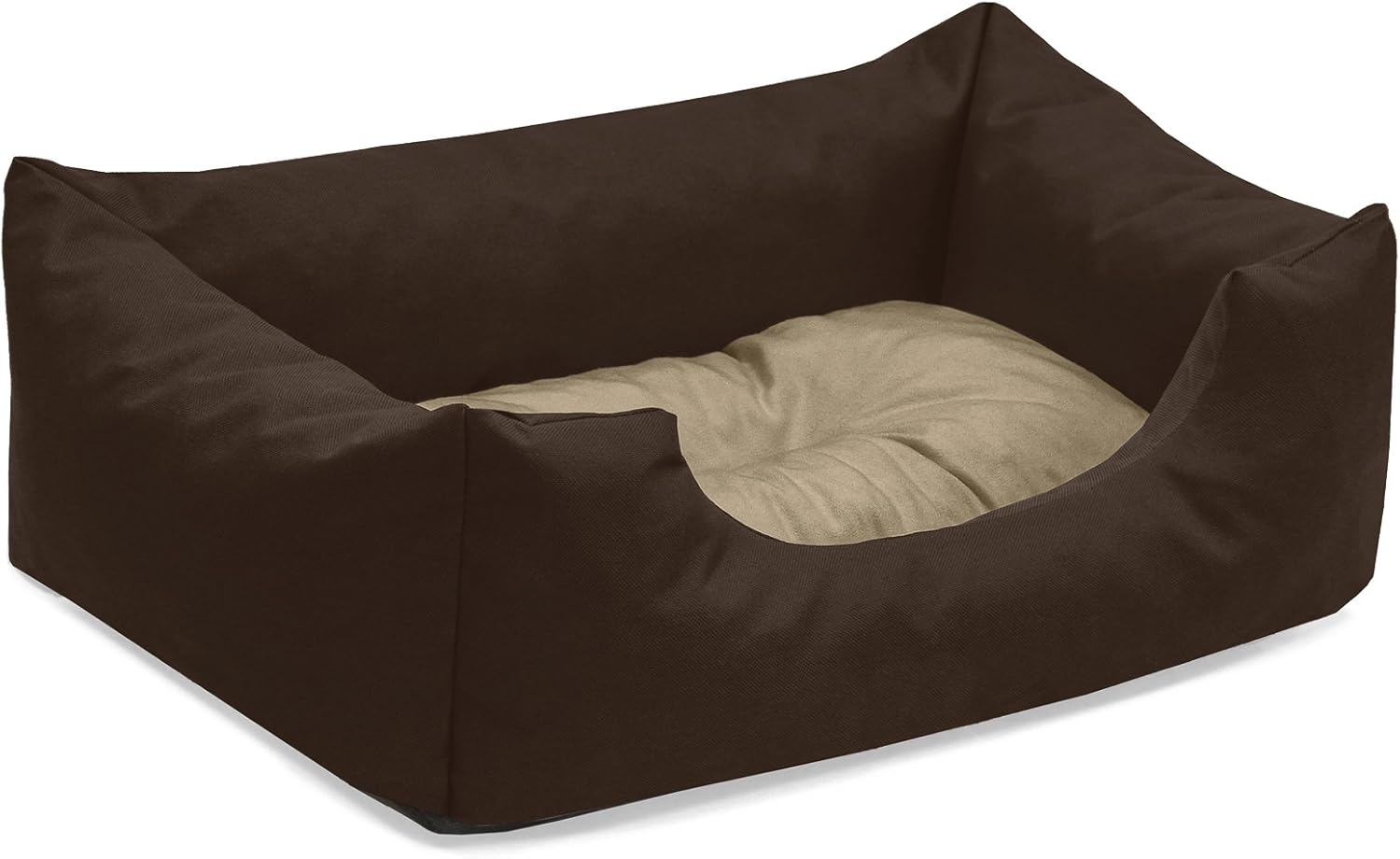 BedDog Hundebett MIMI, Hundesofa aus Cordura, Microfaser-Velours, waschbares Hundebett vier-eckig mit Rand, Hundekissen (S) ca. 55x40x17cm, MELANGE (braun/beige) Bild 1