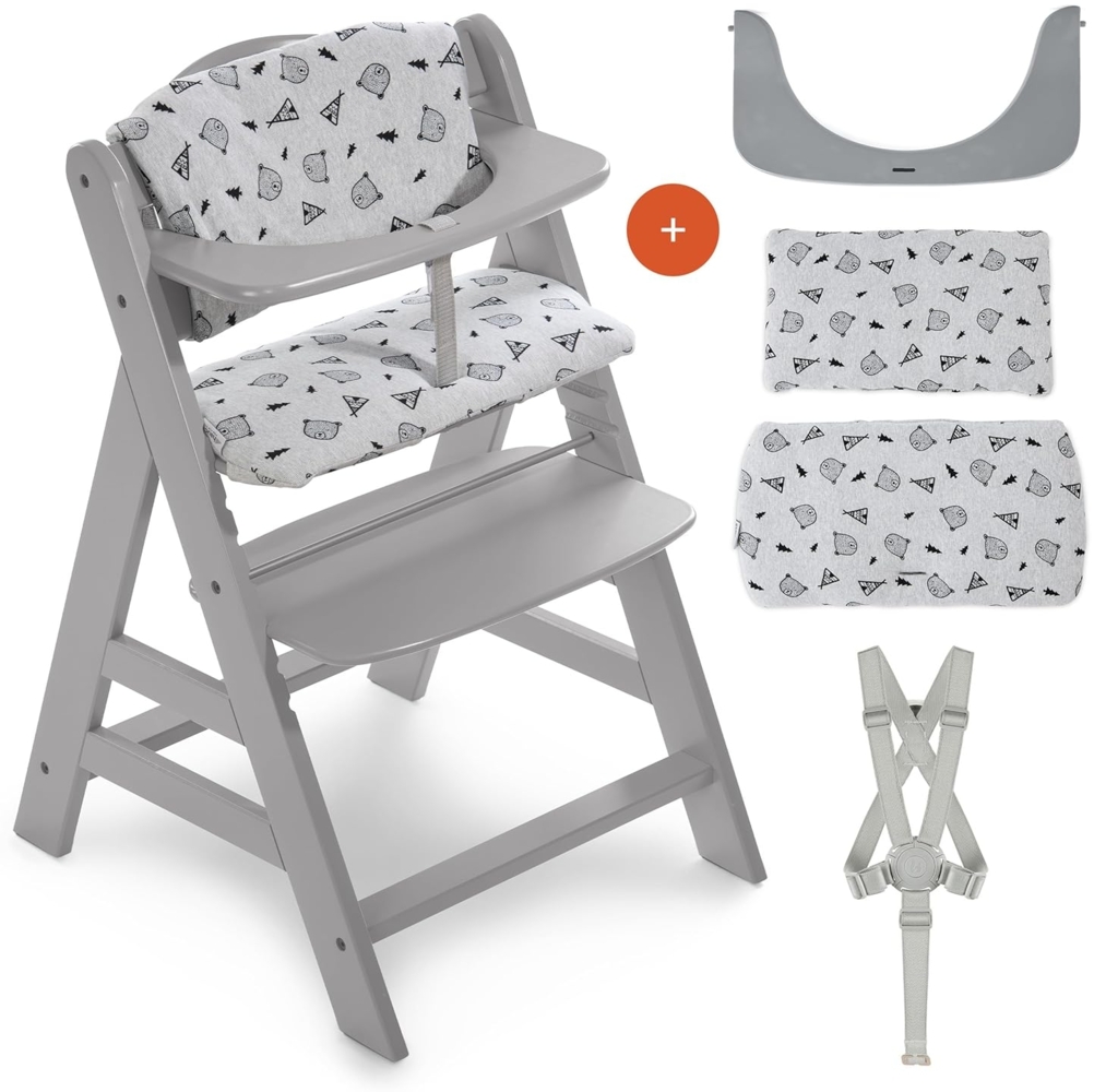 Hauck Hochstuhl Alpha Plus - Mitwachsender Kinderhochstuhl mit Gurt und Sitzkissen - Grau Nordic Grey Bild 1