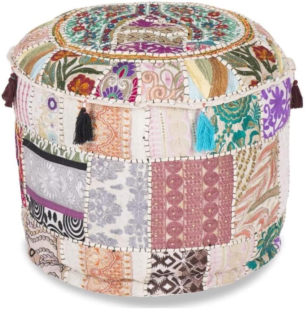 Aakriti Indian Pouf Fußhocker mit Stickerei Pouf, indische Baumwolle, Pouffe osmanischen Pouf Cover mit ethnischem Dekor Kunst - Cover (White, 56x35 cms) Bild 1