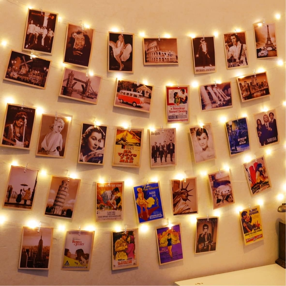 120 LEDs Fotoclips Lichterkette, Warmweiß 40ft Lichterkette mit 52 Klammern und 12 Haken an der Wand, Timer 8 Modi USB Batteriebetrieben Foto Lichterkette für Bilder,Zimmer, Weihnachten, Hochzeiten Bild 1