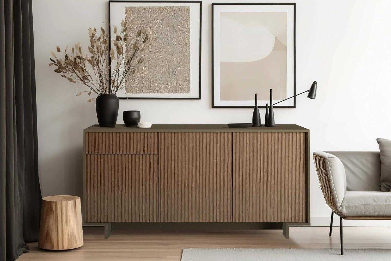 Dmora - Sideboard Agrifoglio, Wohnzimmer-Sideboard, Wohnzimmer-Buffet mit 3 Türen und 1 Schublade, 100% Made in Italy, 170 x 42 x 78 cm, Braun und Walnuss Bild 1