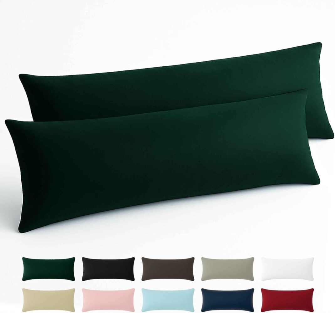 Kissenbezug 40x145 Baumwolle Renforcé (2er-Set) - Grün - Dicht gewebt mit 57 Fäden/cm² - Kissenbezug 40x145 cm - Oeko Tex Zertifiziert - Dreamzie Bild 1