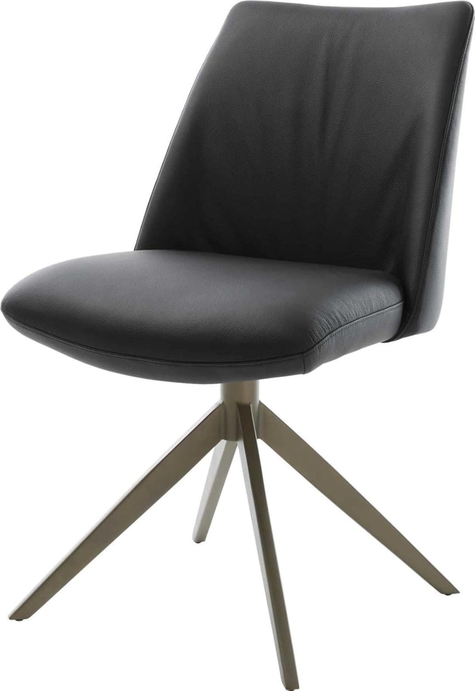 Drehstuhl Elso-Flex Echt-Leder Schwarz Kreuzgestell breit Effektfinish Titan 360° drehbar Wippfunktion Taschenfederkern Bild 1