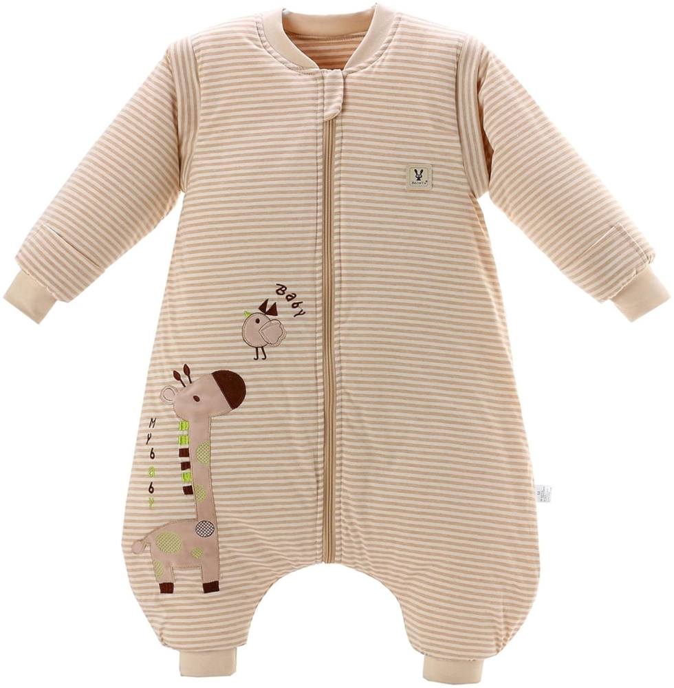 Chilsuessy Baby Winter Schlafsack mit Füßen und abnehmbar Langarm Pyjamas aus Bio Baumwolle kleine Kinder Schlafsack für Baby 1 bis 7 Jahre (S/Koerpergroesse 80-90cm, Giraffe/3. 5 Tog Verdickt) Bild 1