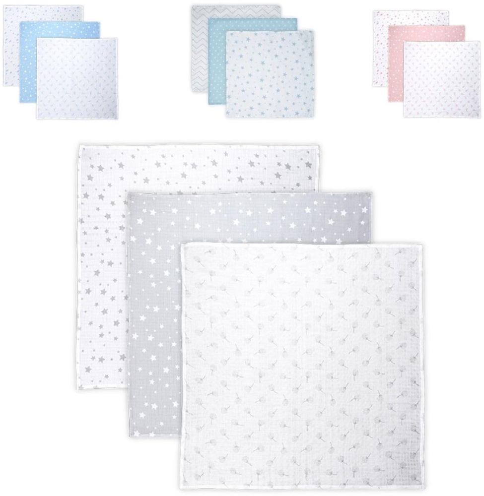 Lorelli Wickeldecke, Babydecke Trio, Größe 80 x 80 cm, 3er Set, 100% Baumwolle grau weiss Bild 1