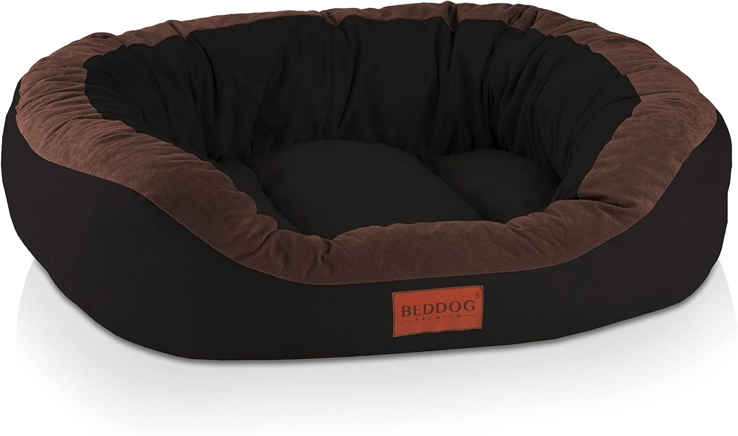 BedDog PRINS PREMIUM Hundebett, aus strapazierfähigem Alicante-Gewebe, Hundesofa mit Seiten, ovales Kissen für Ihr Haustier, Hundecouch L, BLACK-FIELD (schwarz/braun) Bild 1