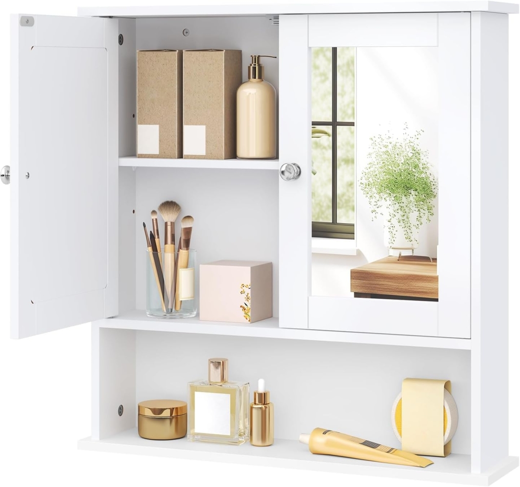 EUGAD Spiegelschrank für Badzimmer Hängeschrank Badschrank Spiegel mit Ablage Schminkschrank aus Holz 56 x 58 x 13 cm weiß Bild 1