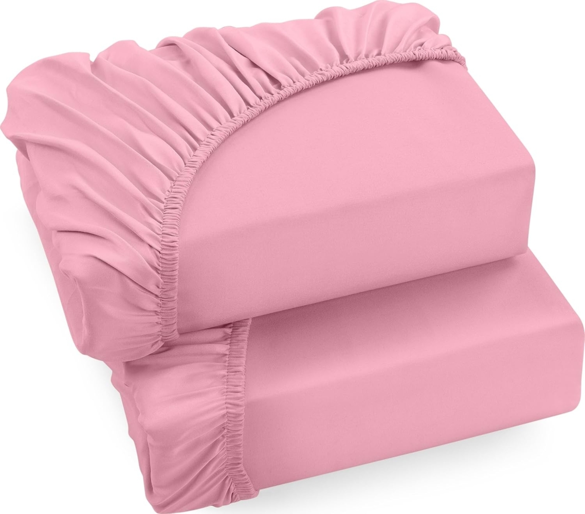 Utopia Bedding - 2er Set Spannbettlaken 90x200cm - Rosa - Gebürstete Mikrofaser Spannbetttuch - 35 cm Tiefe Tasche Bild 1