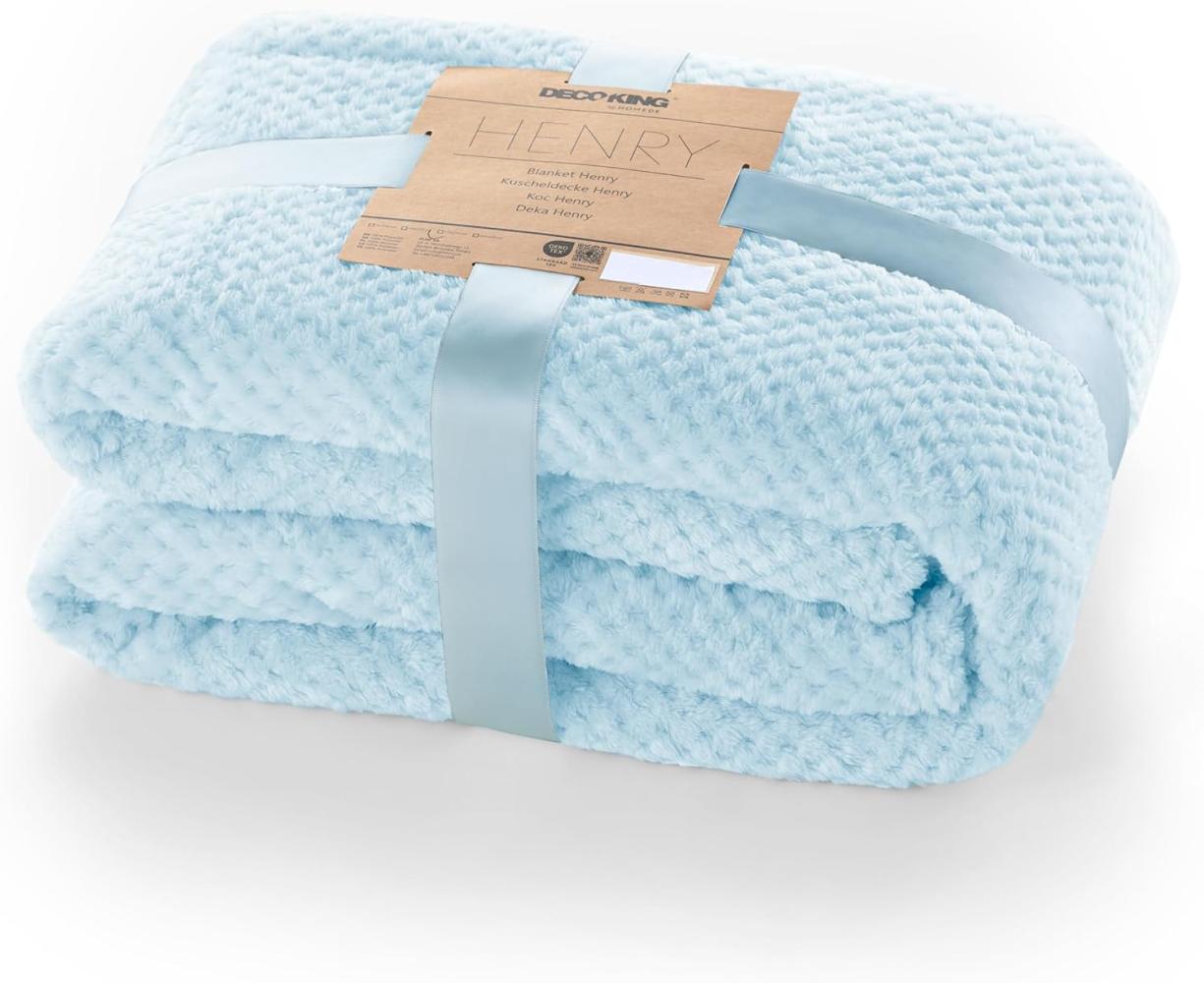 DecoKing Kuscheldecke 220x240 cm hellblau Decke Microfaser Wohndecke Tagesdecke Fleece weich sanft kuschelig skandinavischer Stil hellblau Henry Bild 1