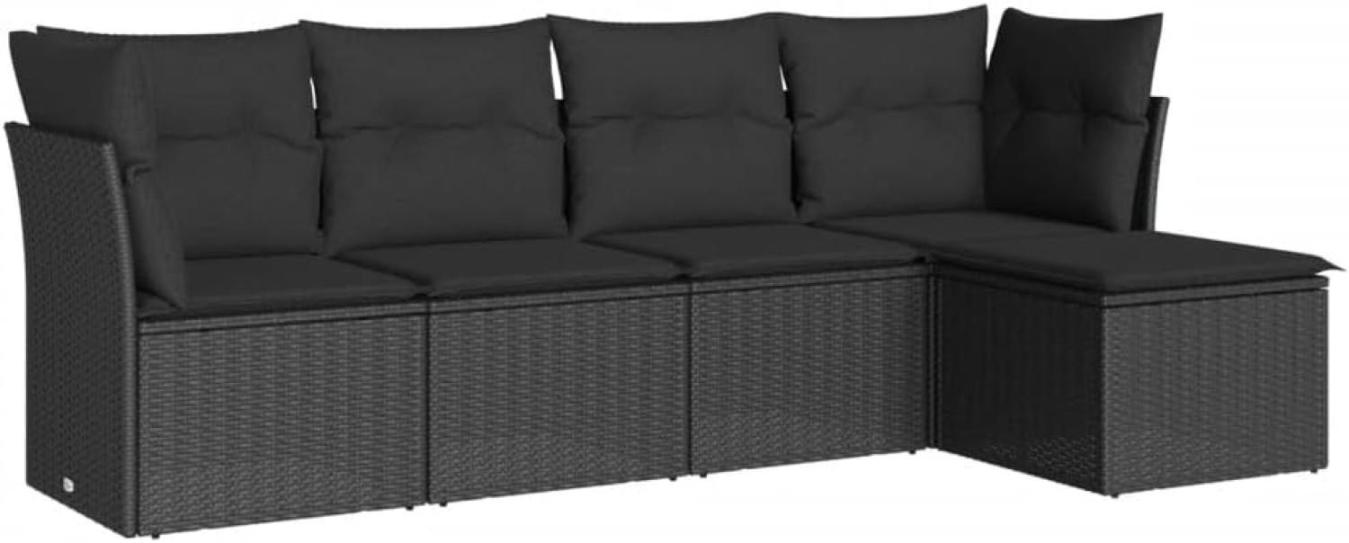 vidaXL 5-tlg. Garten-Sofagarnitur mit Kissen Schwarz Poly Rattan 3249394 Bild 1