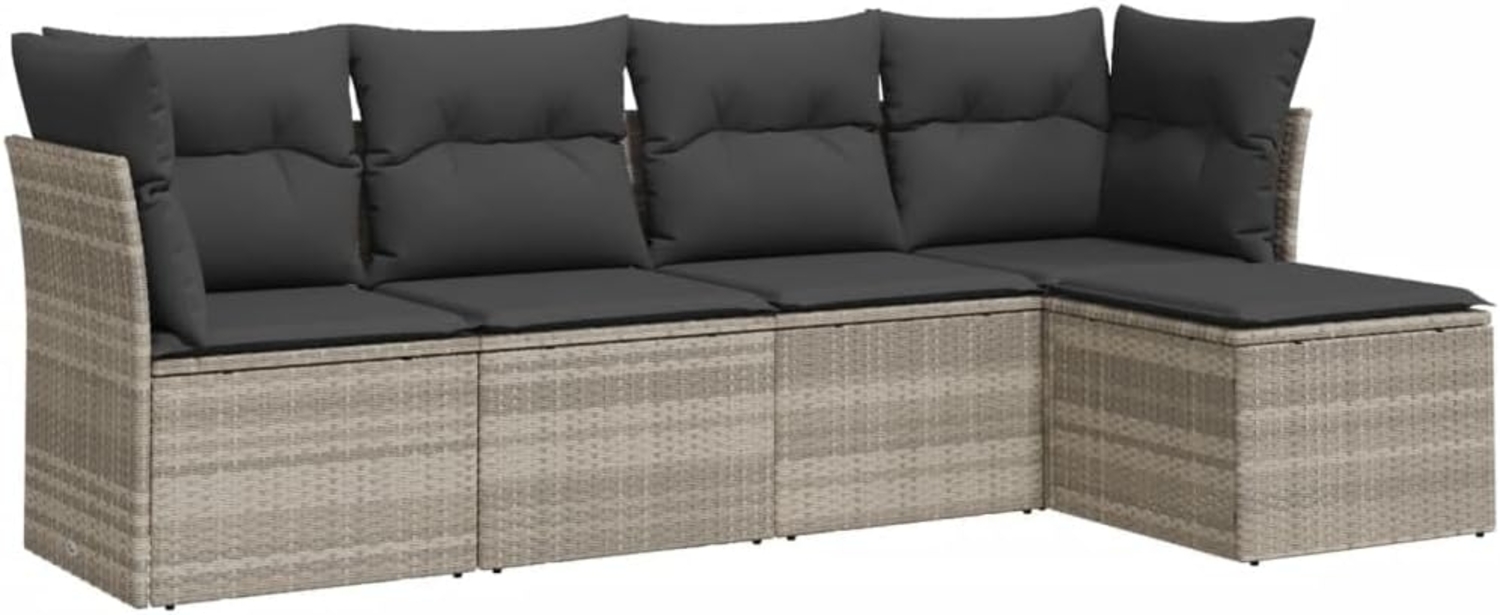 vidaXL 5-tlg. Garten-Sofagarnitur mit Kissen Hellgrau Poly Rattan 3249401 Bild 1