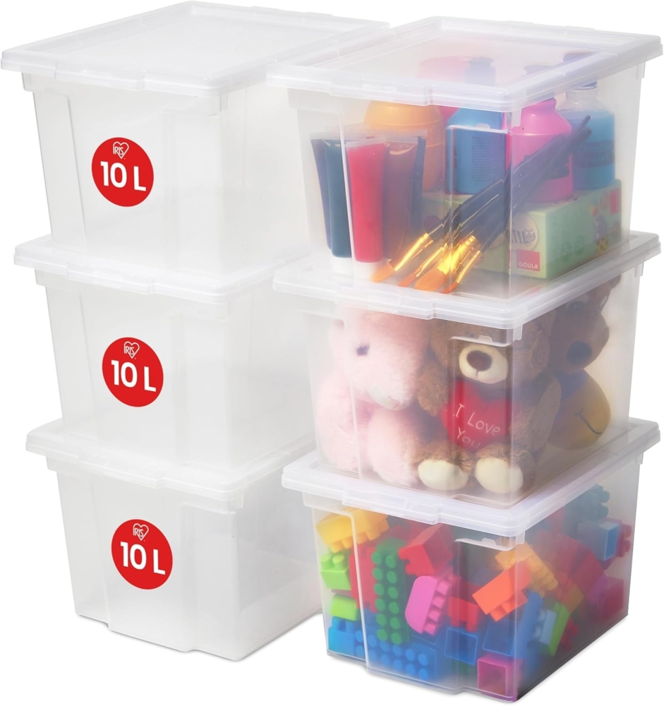 Iris Ohyama, 6er-Set, Aufbewahrungsboxen, 10 L, mit Deckel, stapelbar, Garage, Schlafzimmer, Wohnzimmer - Useful Storage Box USB-S - Transparent Bild 1