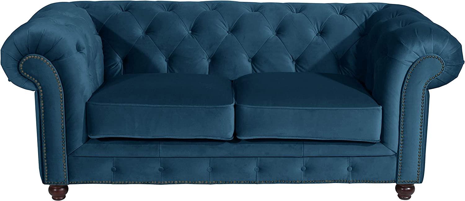Orleans Sofa 2-Sitzer Samtvelours Petrol Buche Nussbaumfarben Bild 1