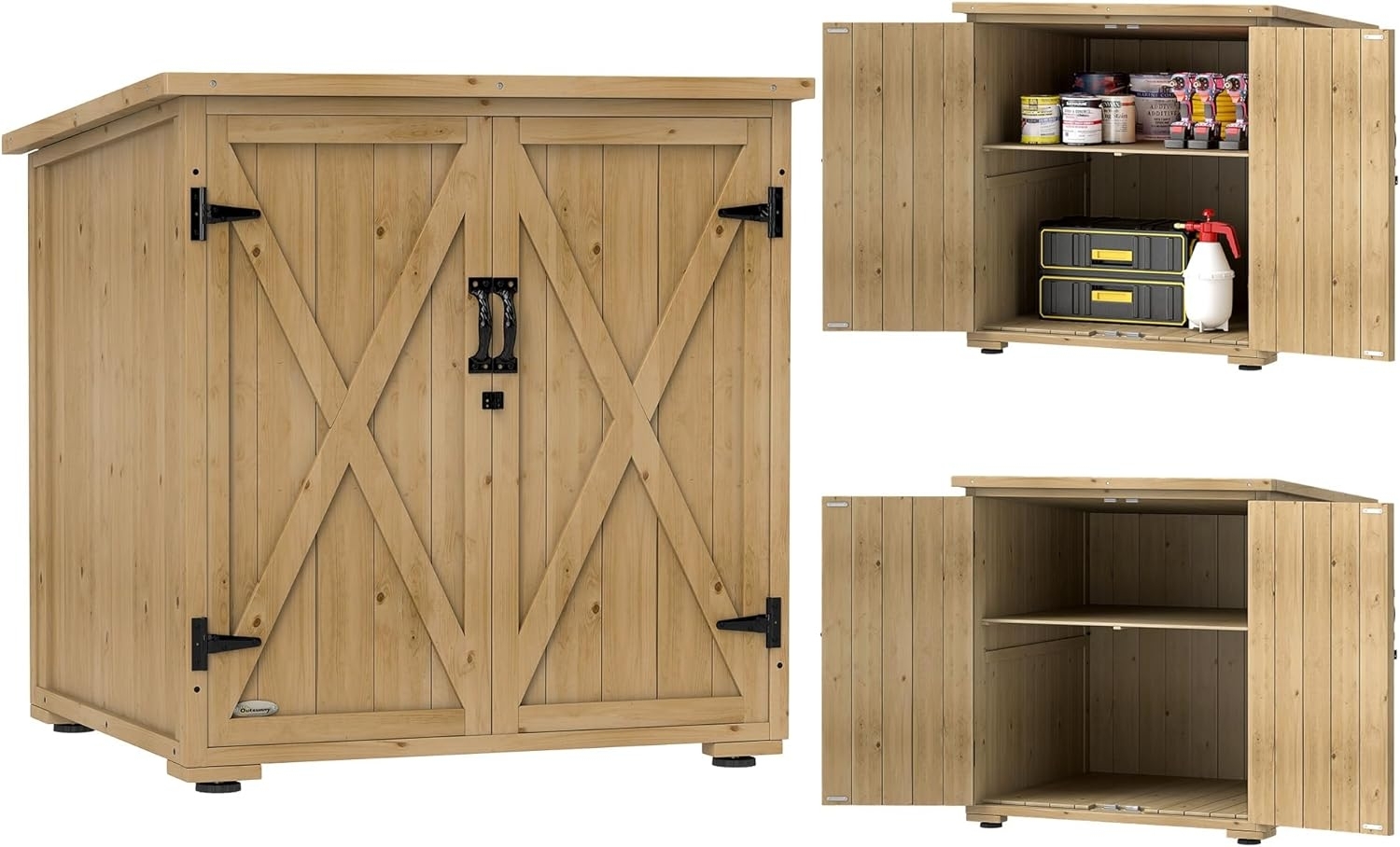 Outsunny Garten-Geräteschrank Gartenschrank, Wetterfester Geräteschuppen mit Doppeltür, BxT: 77.5x88 cm, (Gartenschuppen, 1 St, Holzschrank), für Garten, Balkon, Natur, 77,5 x 88 x 90 cm Bild 1