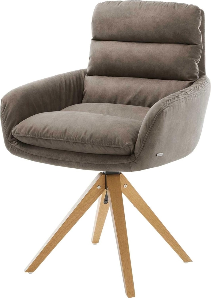 Esszimmerstuhl Abelia-Flex mit Armlehnen Mikrofaser Taupe Vintage Holzgestell kantig Natur Bild 1