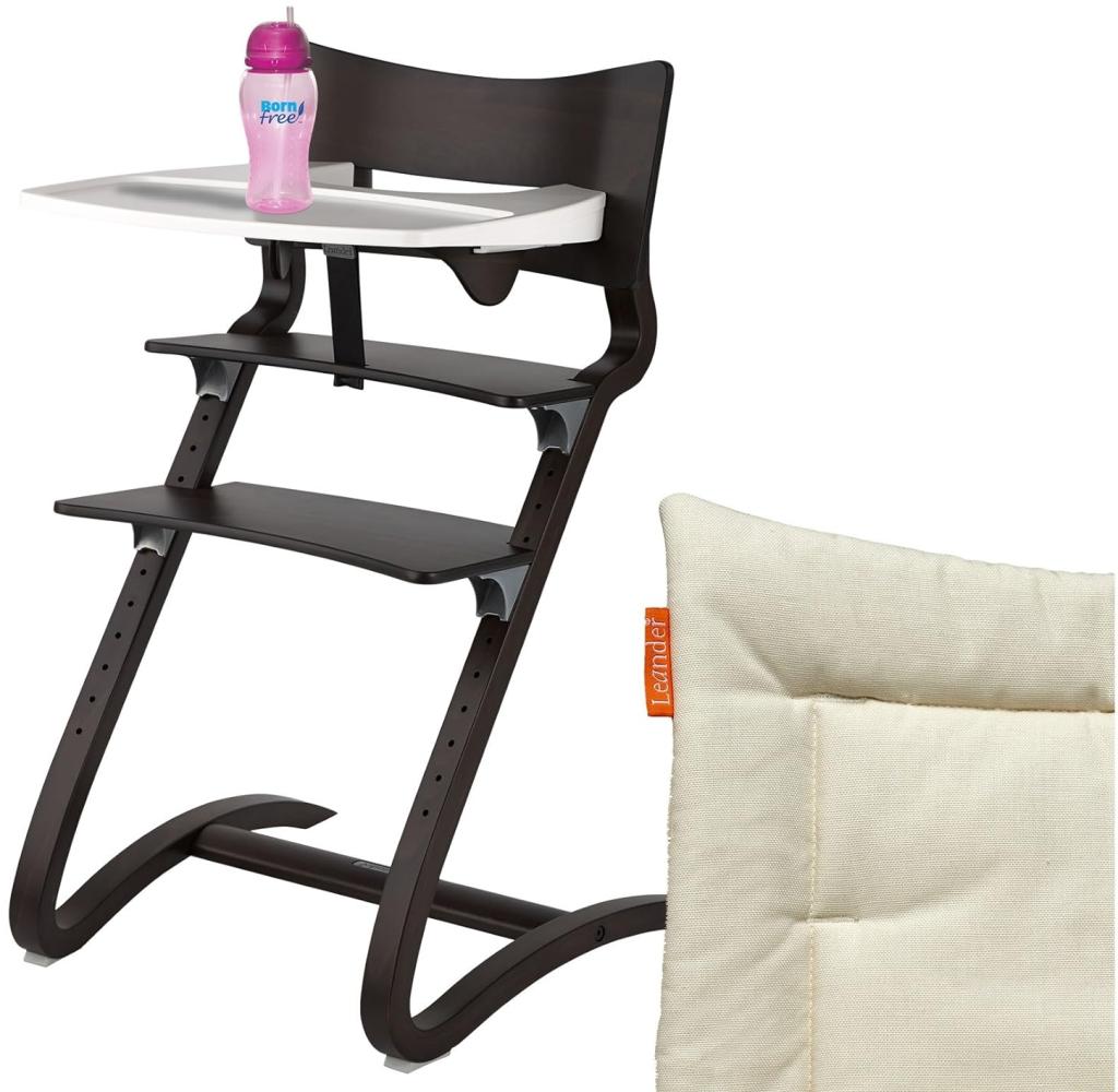 Leander Hochstuhl, walnussbraun, höhenverstellbar, Buche massiv, bis 125 kg, inkl. Sicherheitsbügel, Essbrett und Sitzkissen Bild 1
