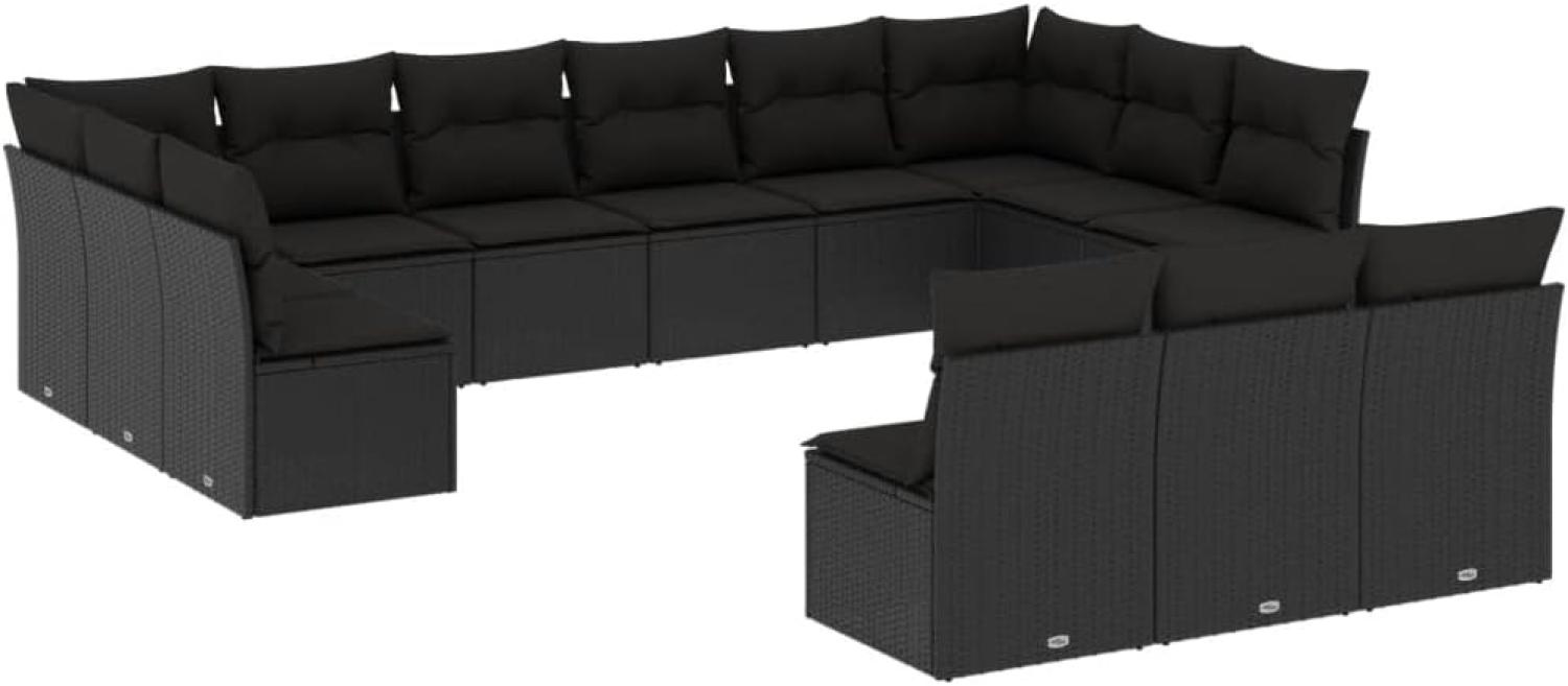 vidaXL 13-tlg. Garten-Sofagarnitur mit Kissen Schwarz Poly Rattan 3218385 Bild 1