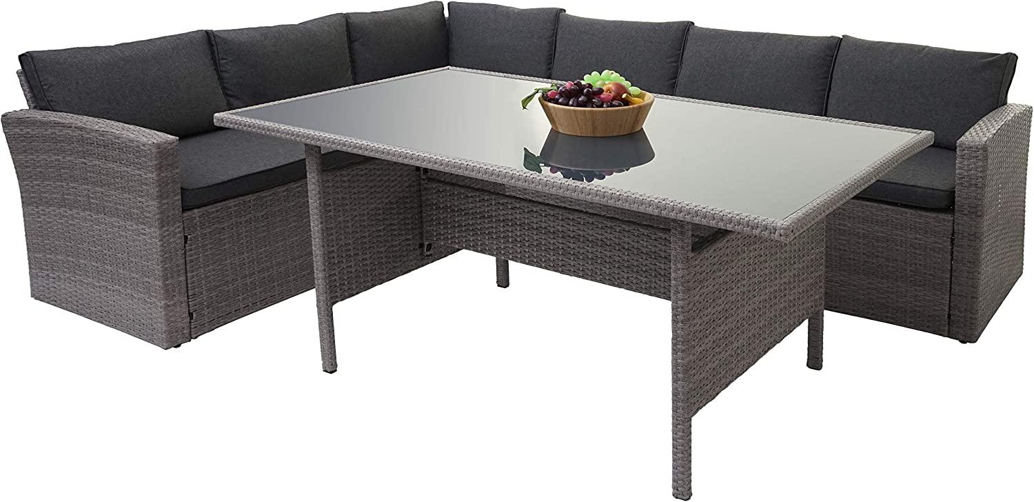 Poly-Rattan-Garnitur HWC-A29, Gartengarnitur Sitzgruppe Lounge-Esstisch-Set Sofa ~ grau, Kissen grau Bild 1