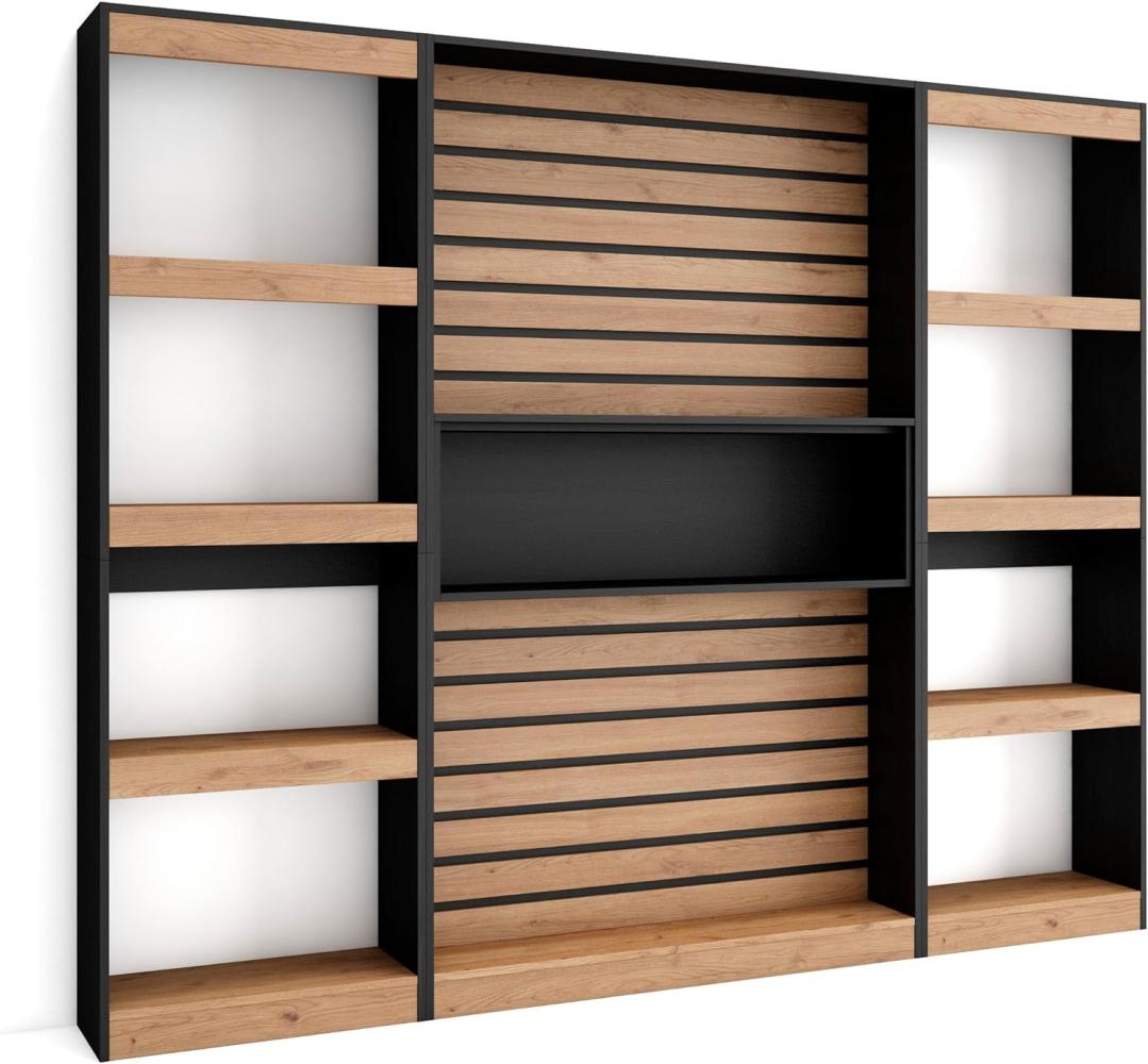 Skraut Home | Bücherregal Bibliothek | Bookshelf, Bookcase | 230x186x25cm | Wohnzimmer, Esszimmer, Büro | Aufbewahrungsregal | Moderner Stil | Eiche Schwarz Bild 1