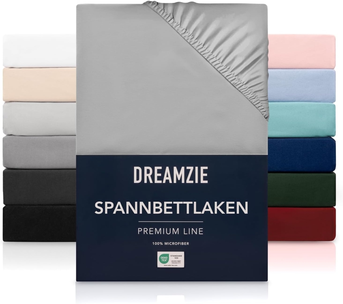 Dreamzie - Spannbettlaken 140x200 cm | Mikrofaser Weich – Für Dicke Matratzen – Oeko-Tex | Komfort, Atmungsaktivität, Pflegeleicht – Grau Bild 1