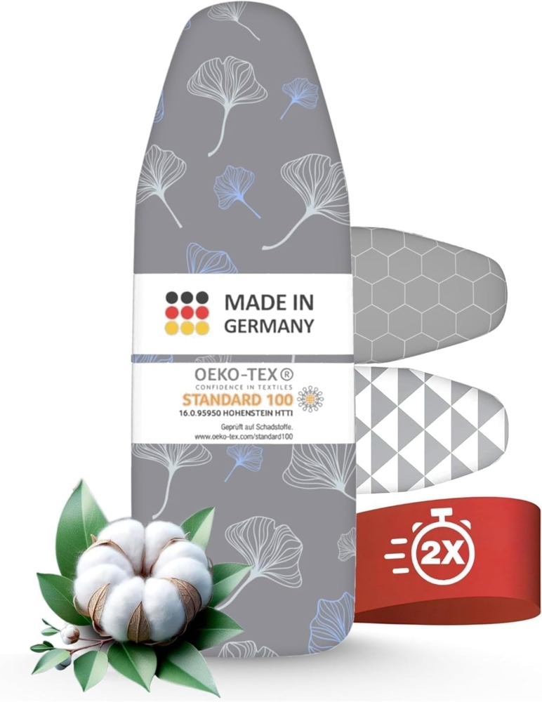 Arteneur Bügelbrettbezug, Made in Germany, OEKOTEX100, Zubehör für alle Bügeltische dank 5 Größen, Vergleichssieger, Hitzereflektierend, Gummizug Bild 1