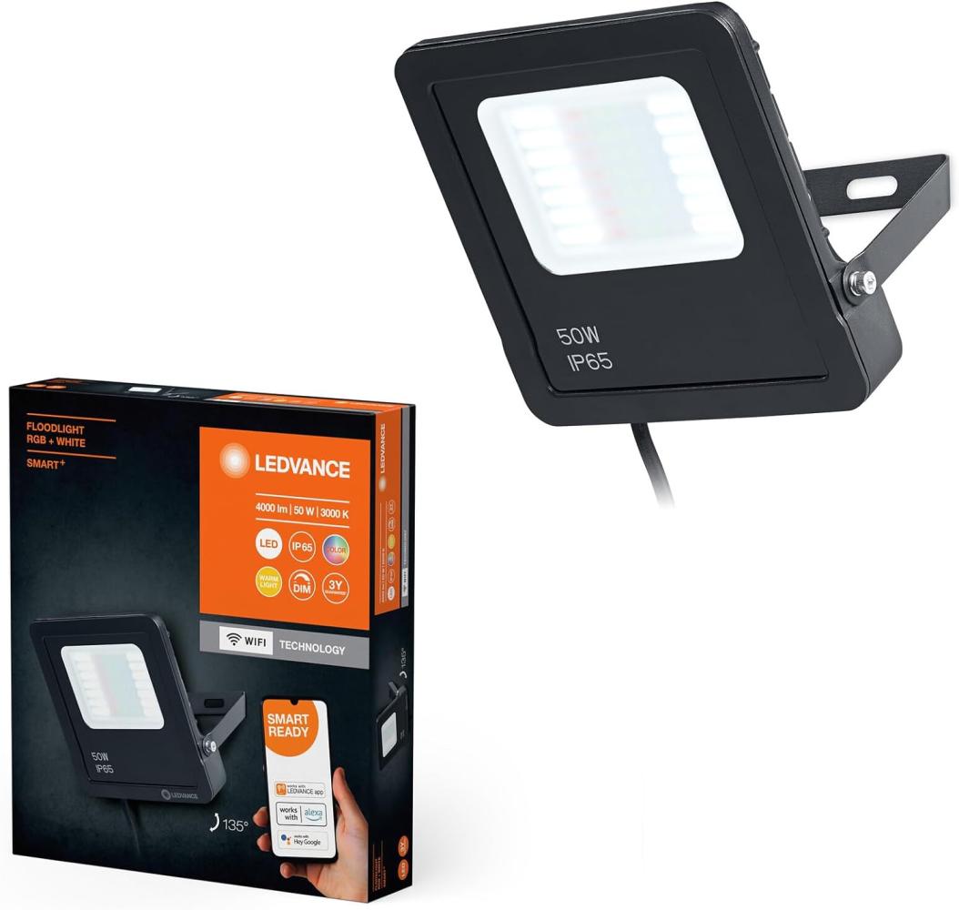 Ledvance WIFI Smartes High-Power Flutlicht, dunkelgrau, 50W, 4000lm, regulierbares Farblicht & Weißlicht, dimmbar, App-steuerbar, inklusive Befestigungszubehör, IP65 Schutzklasse, RGBW Bild 1