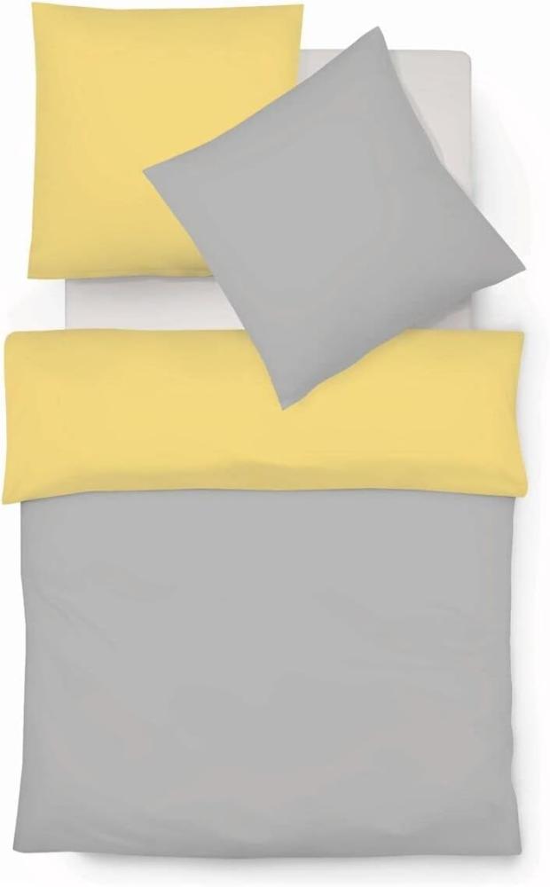 Fleuresse Halbleinen Wendebettwäsche Provence W Verviers|155x220 cm + 80x80 cm| grau-lemon Bild 1