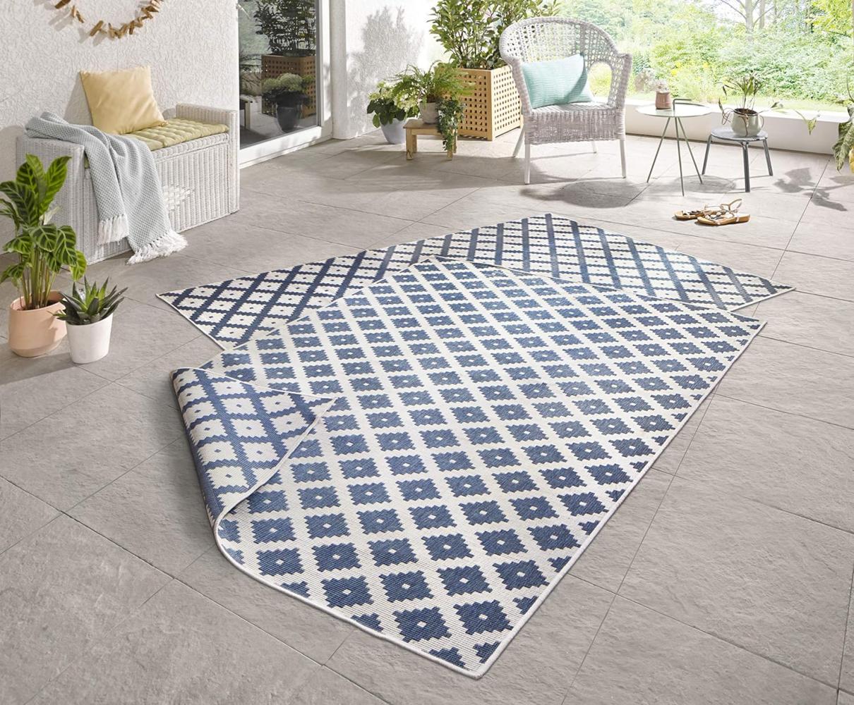 In- & Outdoor Wendeteppich Nizza Blau Creme - 200x290x0,5cm Bild 1