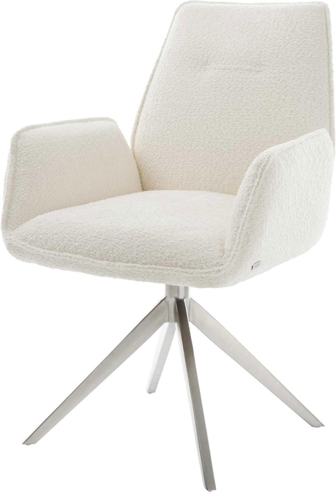 Esszimmerstuhl Zoa-Flex Bouclé Weiß Kreuzgestell breit Edelstahl Taschenfederkern Bild 1
