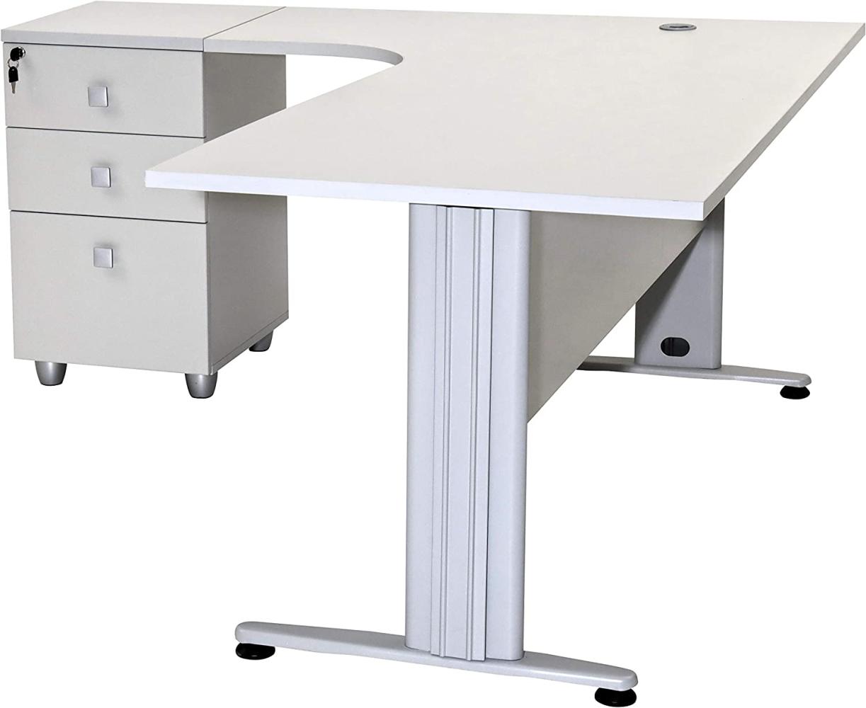 Furni24 Schreibtisch Winkelschreibtisch, Eckschreibtisch, Moderner Bürotisch Computertisch mit großer Arbeitsfläche, Bürotisch, PC Tisch, Dona Grau 180x120x74cm inkl. Beistellcontainer Links gewinkelt Bild 1