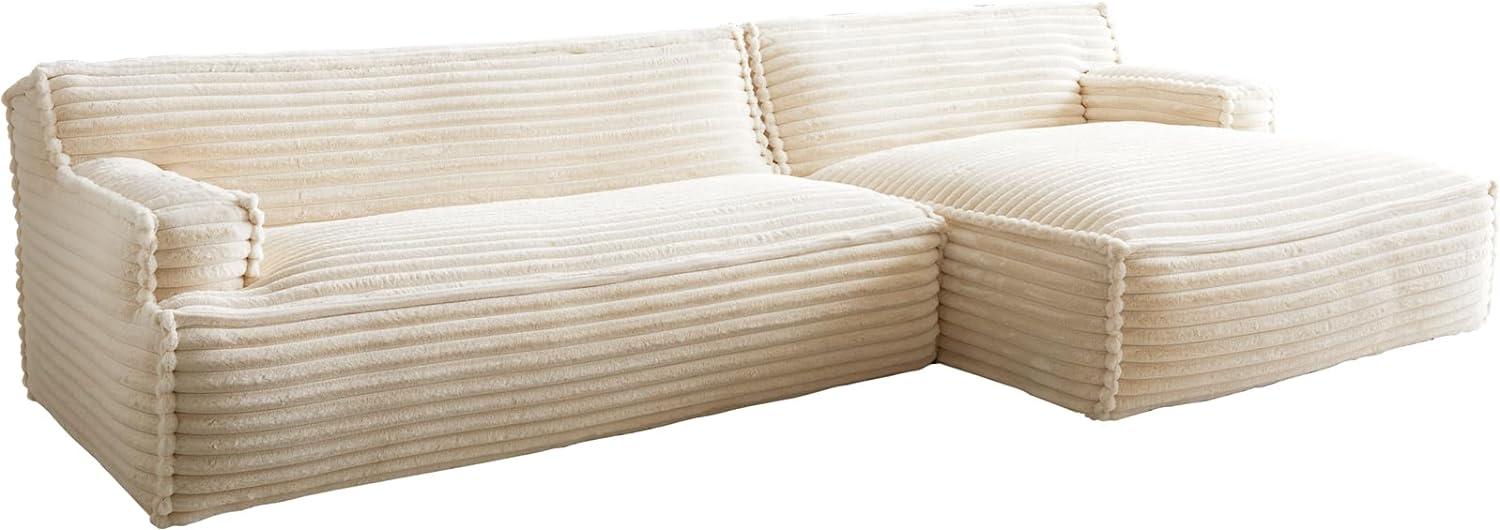 Ecksofa Basit 330x165 cm Plüschcord Beige Recamiere rechts Bild 1